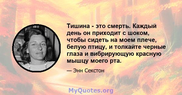 Тишина - это смерть. Каждый день он приходит с шоком, чтобы сидеть на моем плече, белую птицу, и толкайте черные глаза и вибрирующую красную мышцу моего рта.