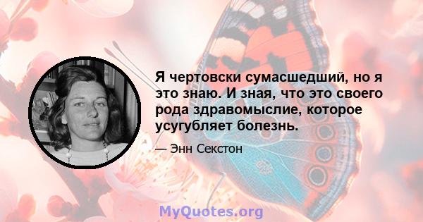 Я чертовски сумасшедший, но я это знаю. И зная, что это своего рода здравомыслие, которое усугубляет болезнь.