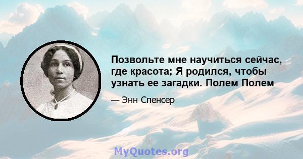 Позвольте мне научиться сейчас, где красота; Я родился, чтобы узнать ее загадки. Полем Полем