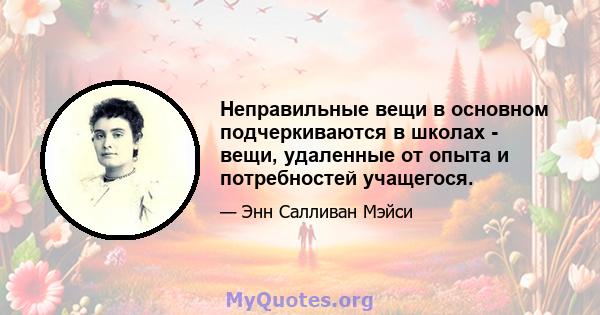 Неправильные вещи в основном подчеркиваются в школах - вещи, удаленные от опыта и потребностей учащегося.