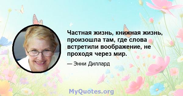 Частная жизнь, книжная жизнь, произошла там, где слова встретили воображение, не проходя через мир.