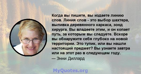 Когда вы пишете, вы издаете линию слов. Линия слов - это выбор шахтера, выпивка деревянного каркаса, зонд хирурга. Вы владеете этим, и он копает путь, за которым вы следуете. Вскоре вы обнаружите себя глубоко на новой