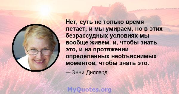 Нет, суть не только время летает, и мы умираем, но в этих безрассудных условиях мы вообще живем, и, чтобы знать это, и на протяжении определенных необъяснимых моментов, чтобы знать это.