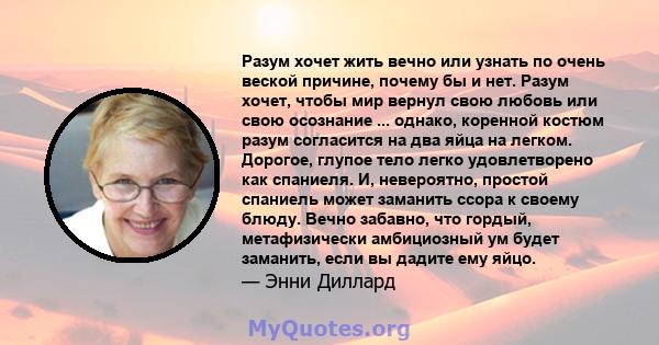 Разум хочет жить вечно или узнать по очень веской причине, почему бы и нет. Разум хочет, чтобы мир вернул свою любовь или свою осознание ... однако, коренной костюм разум согласится на два яйца на легком. Дорогое,