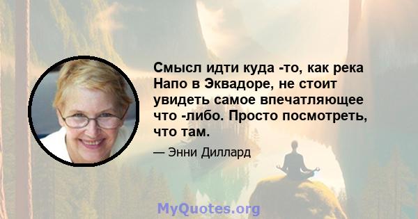 Смысл идти куда -то, как река Напо в Эквадоре, не стоит увидеть самое впечатляющее что -либо. Просто посмотреть, что там.