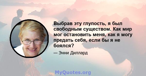 Выбрав эту глупость, я был свободным существом. Как мир мог остановить меня, как я могу предать себя, если бы я не боялся?