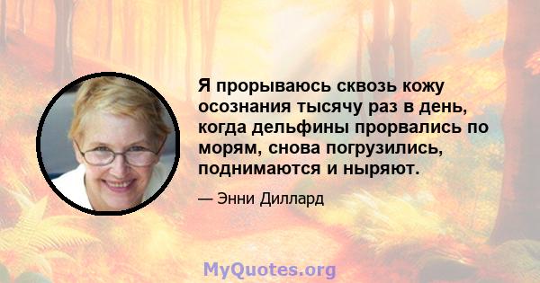 Я прорываюсь сквозь кожу осознания тысячу раз в день, когда дельфины прорвались по морям, снова погрузились, поднимаются и ныряют.