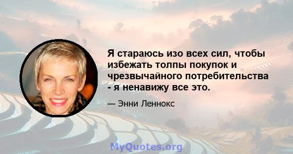 Я стараюсь изо всех сил, чтобы избежать толпы покупок и чрезвычайного потребительства - я ненавижу все это.