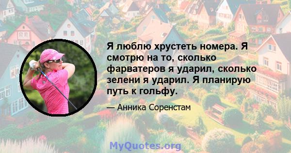 Я люблю хрустеть номера. Я смотрю на то, сколько фарватеров я ударил, сколько зелени я ударил. Я планирую путь к гольфу.