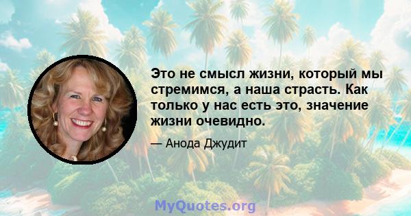 Это не смысл жизни, который мы стремимся, а наша страсть. Как только у нас есть это, значение жизни очевидно.