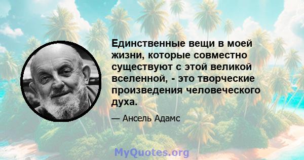 Единственные вещи в моей жизни, которые совместно существуют с этой великой вселенной, - это творческие произведения человеческого духа.