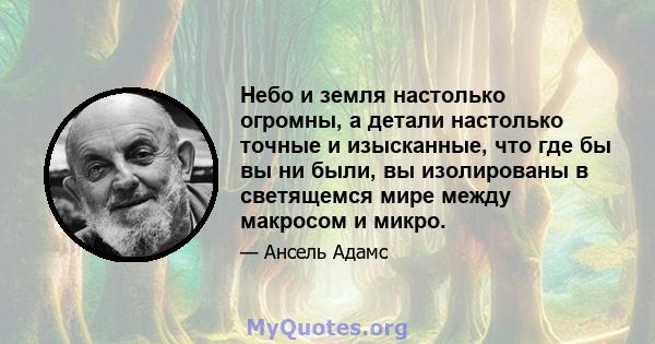 Небо и земля настолько огромны, а детали настолько точные и изысканные, что где бы вы ни были, вы изолированы в светящемся мире между макросом и микро.