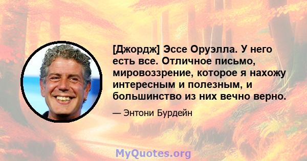 [Джордж] Эссе Оруэлла. У него есть все. Отличное письмо, мировоззрение, которое я нахожу интересным и полезным, и большинство из них вечно верно.