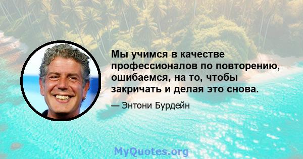 Мы учимся в качестве профессионалов по повторению, ошибаемся, на то, чтобы закричать и делая это снова.