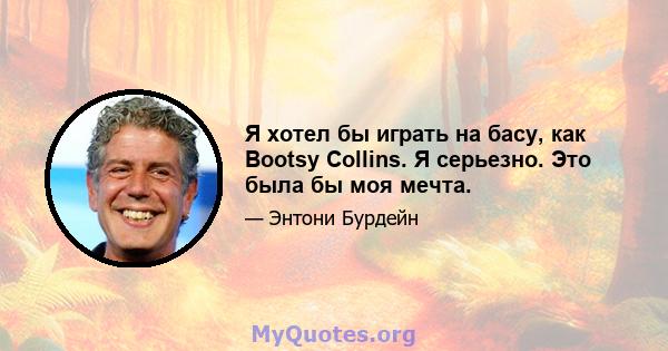 Я хотел бы играть на басу, как Bootsy Collins. Я серьезно. Это была бы моя мечта.