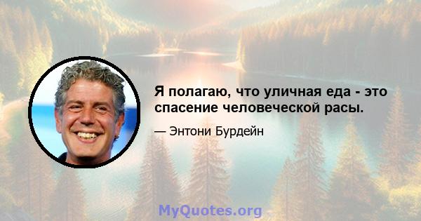 Я полагаю, что уличная еда - это спасение человеческой расы.