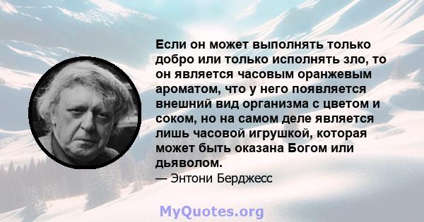 Если он может выполнять только добро или только исполнять зло, то он является часовым оранжевым ароматом, что у него появляется внешний вид организма с цветом и соком, но на самом деле является лишь часовой игрушкой,