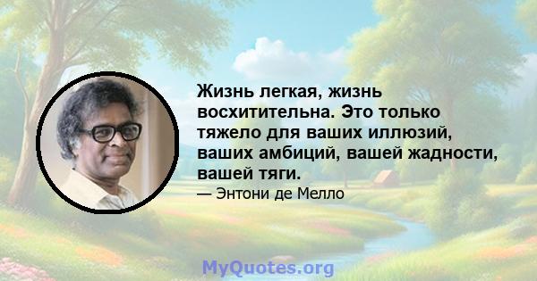 Жизнь легкая, жизнь восхитительна. Это только тяжело для ваших иллюзий, ваших амбиций, вашей жадности, вашей тяги.