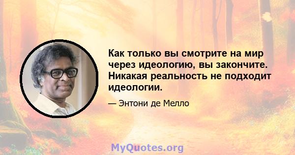 Как только вы смотрите на мир через идеологию, вы закончите. Никакая реальность не подходит идеологии.