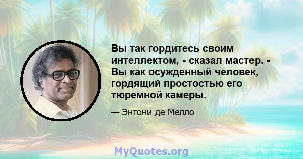 Вы так гордитесь своим интеллектом, - сказал мастер. - Вы как осужденный человек, гордящий простостью его тюремной камеры.