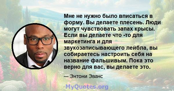 Мне не нужно было вписаться в форму. Вы делаете плесень. Люди могут чувствовать запах крысы. Если вы делаете что -то для маркетинга и для звукозаписывающего лейбла, вы собираетесь настроить себя на название фальшивым.