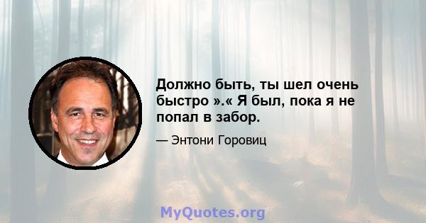 Должно быть, ты шел очень быстро ».« Я был, пока я не попал в забор.