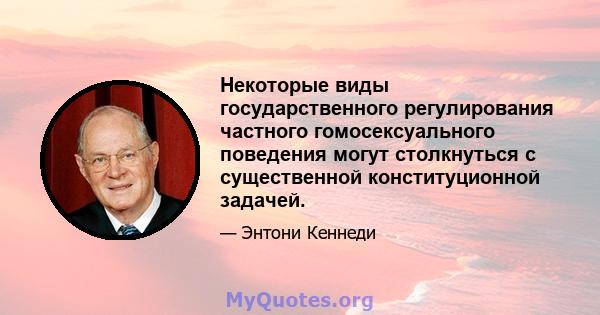 Некоторые виды государственного регулирования частного гомосексуального поведения могут столкнуться с существенной конституционной задачей.