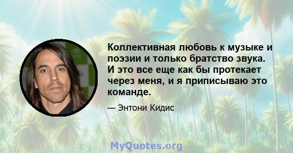 Коллективная любовь к музыке и поэзии и только братство звука. И это все еще как бы протекает через меня, и я приписываю это команде.