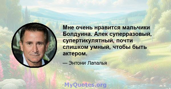 Мне очень нравится мальчики Болдуина. Алек суперразовый, супертикулятный, почти слишком умный, чтобы быть актером.