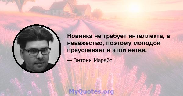 Новинка не требует интеллекта, а невежество, поэтому молодой преуспевает в этой ветви.