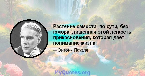 Растение самости, по сути, без юмора, лишенная этой легкость прикосновения, которая дает понимание жизни.