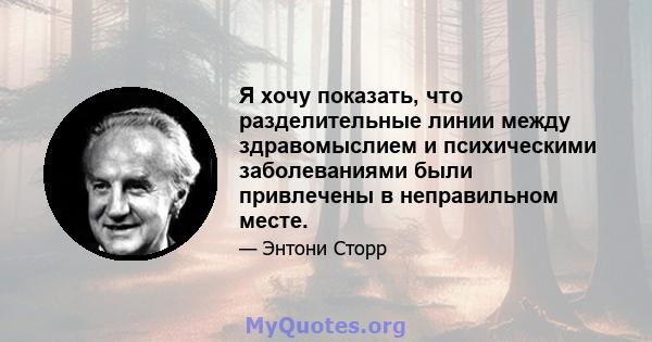 Я хочу показать, что разделительные линии между здравомыслием и психическими заболеваниями были привлечены в неправильном месте.