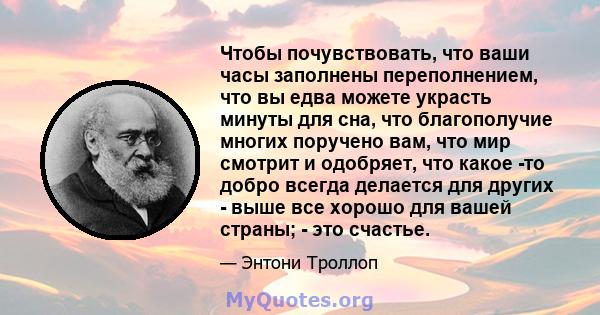 Чтобы почувствовать, что ваши часы заполнены переполнением, что вы едва можете украсть минуты для сна, что благополучие многих поручено вам, что мир смотрит и одобряет, что какое -то добро всегда делается для других -