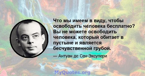 Что мы имеем в виду, чтобы освободить человека бесплатно? Вы не можете освободить человека, который обитает в пустыне и является бесчувственной грубой.