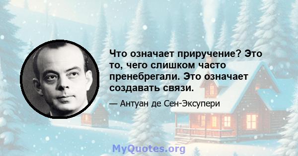 Что означает приручение? Это то, чего слишком часто пренебрегали. Это означает создавать связи.