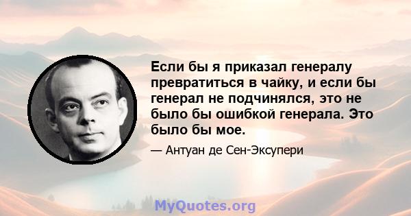 Если бы я приказал генералу превратиться в чайку, и если бы генерал не подчинялся, это не было бы ошибкой генерала. Это было бы мое.