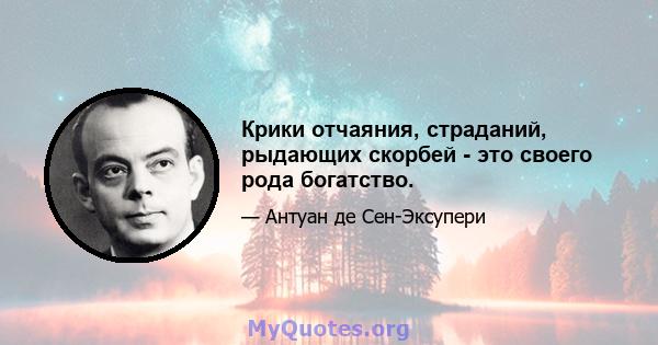 Крики отчаяния, страданий, рыдающих скорбей - это своего рода богатство.