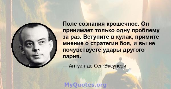 Поле сознания крошечное. Он принимает только одну проблему за раз. Вступите в кулак, примите мнение о стратегии боя, и вы не почувствуете удары другого парня.