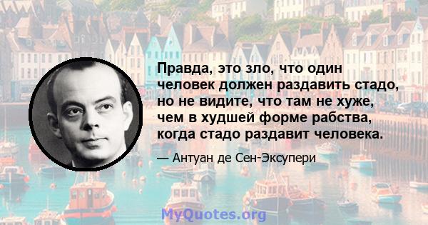 Правда, это зло, что один человек должен раздавить стадо, но не видите, что там не хуже, чем в худшей форме рабства, когда стадо раздавит человека.