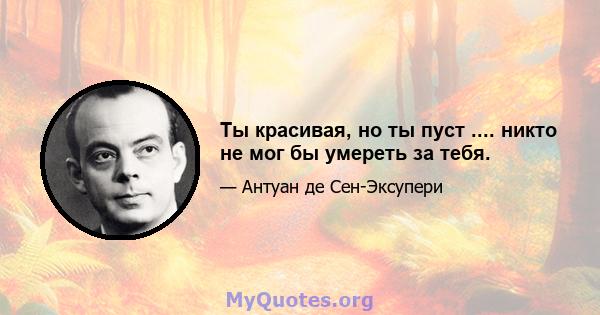 Ты красивая, но ты пуст .... никто не мог бы умереть за тебя.