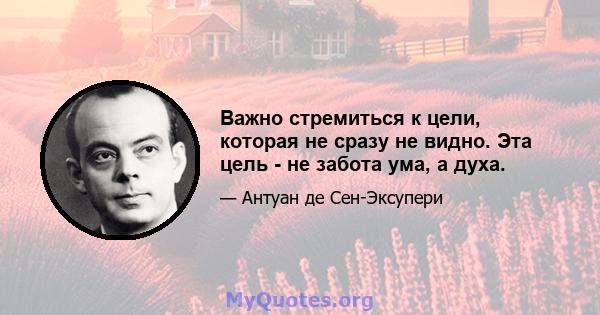 Важно стремиться к цели, которая не сразу не видно. Эта цель - не забота ума, а духа.