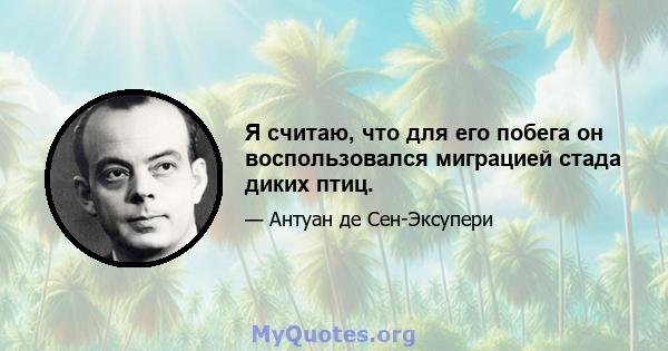 Я считаю, что для его побега он воспользовался миграцией стада диких птиц.