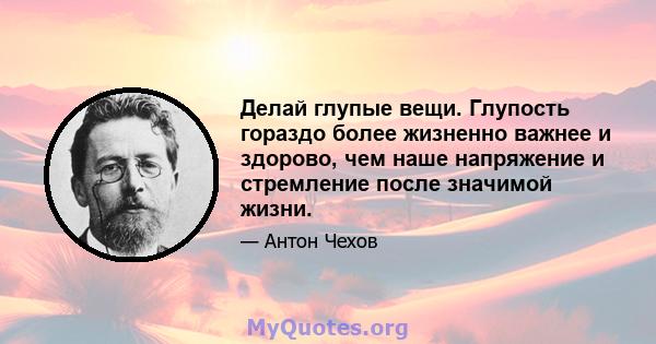 Делай глупые вещи. Глупость гораздо более жизненно важнее и здорово, чем наше напряжение и стремление после значимой жизни.