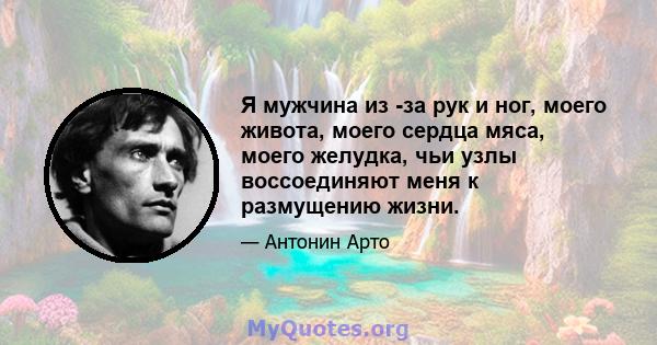 Я мужчина из -за рук и ног, моего живота, моего сердца мяса, моего желудка, чьи узлы воссоединяют меня к размущению жизни.