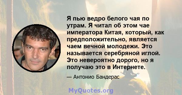 Я пью ведро белого чая по утрам. Я читал об этом чае императора Китая, который, как предположительно, является чаем вечной молодежи. Это называется серебряной иглой. Это невероятно дорого, но я получаю это в Интернете.