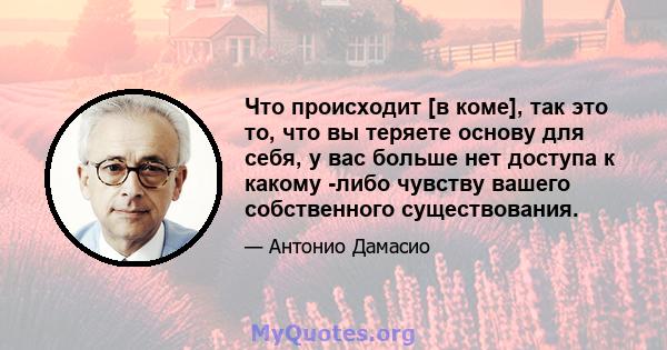 Что происходит [в коме], так это то, что вы теряете основу для себя, у вас больше нет доступа к какому -либо чувству вашего собственного существования.