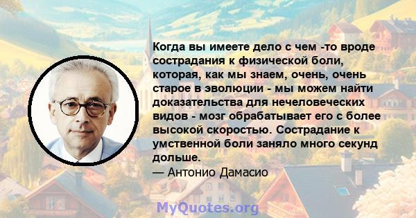 Когда вы имеете дело с чем -то вроде сострадания к физической боли, которая, как мы знаем, очень, очень старое в эволюции - мы можем найти доказательства для нечеловеческих видов - мозг обрабатывает его с более высокой