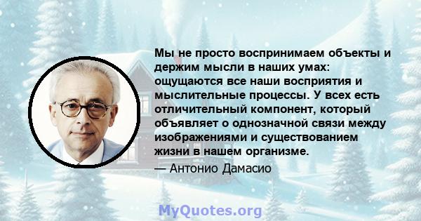 Мы не просто воспринимаем объекты и держим мысли в наших умах: ощущаются все наши восприятия и мыслительные процессы. У всех есть отличительный компонент, который объявляет о однозначной связи между изображениями и