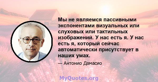 Мы не являемся пассивными экспонентами визуальных или слуховых или тактильных изображений. У нас есть я. У нас есть я, который сейчас автоматически присутствует в наших умах.