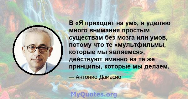 В «Я приходит на ум», я уделяю много внимания простым существам без мозга или умов, потому что те «мультфильмы, которые мы являемся», действуют именно на те же принципы, которые мы делаем.